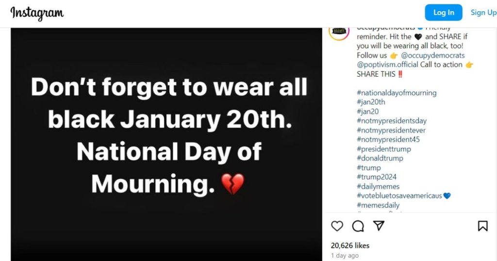 Occupy Democrats Urge Wearing Black Monday for ‘National Day of Mourning’ Over Trump Inauguration | Spreely News